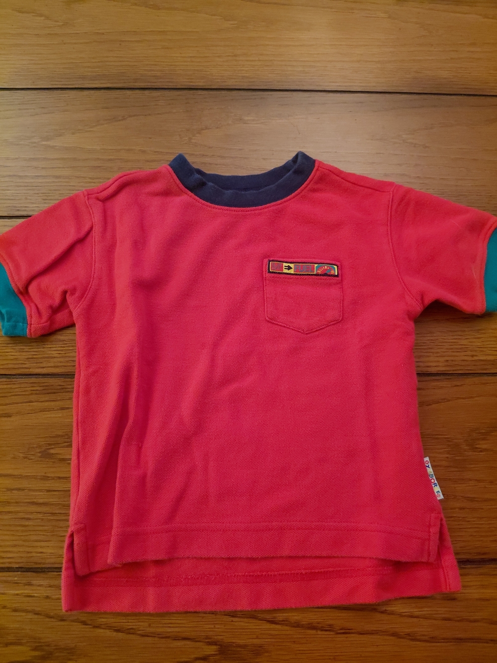 Gymboree Red Tee with Navy Collar and Teal Sleeve Accents